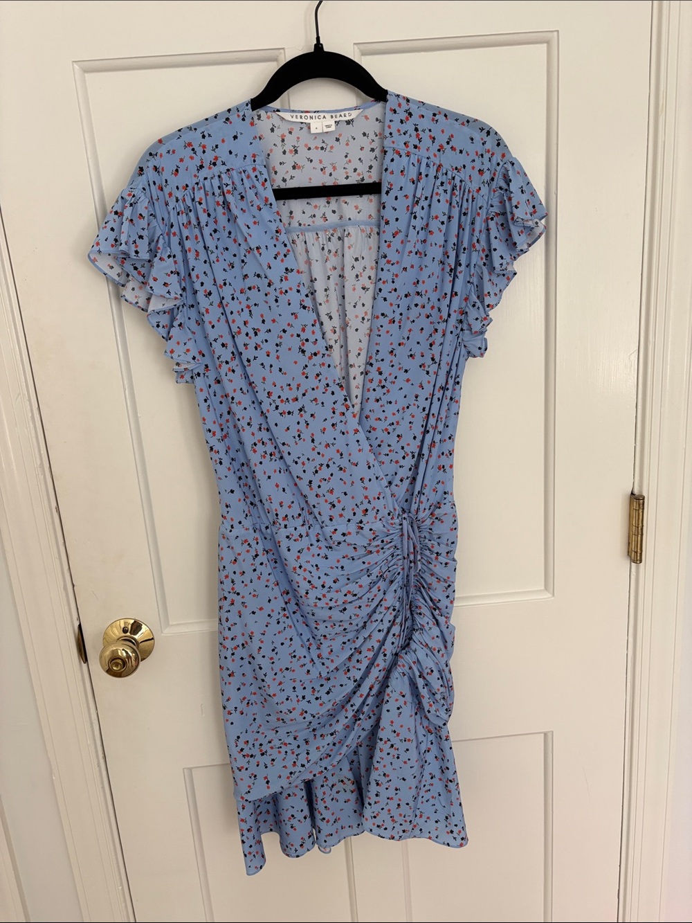 Veronica Beard Light Blue Floral Wrap-Style Midi Dress - Picture 1 of 6